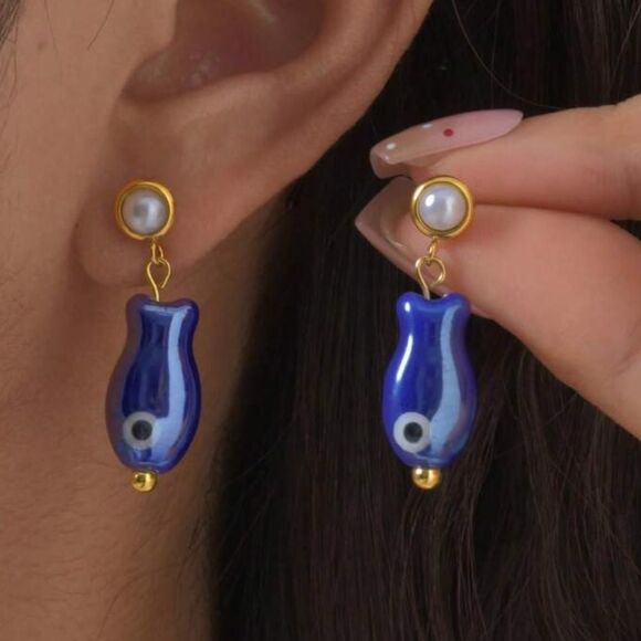 Fish Drop Earrings S860 - Picture 1 of 5